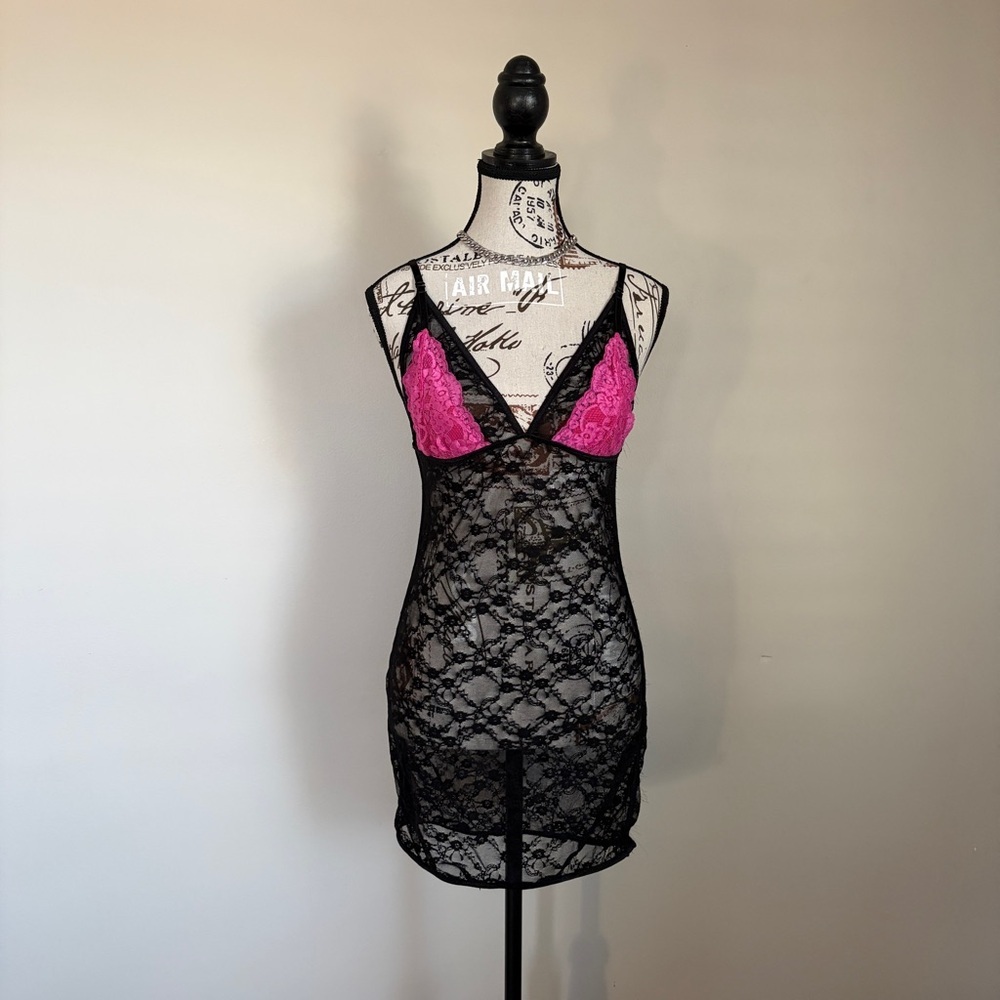 black lace reversible chemise lace slip | y2k, 90’s